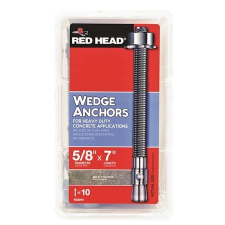 RED HEAD Trubolt 03044 Wedge Anchor, 5/8 In Dia, 7 In L, Steel, Zinc 02044